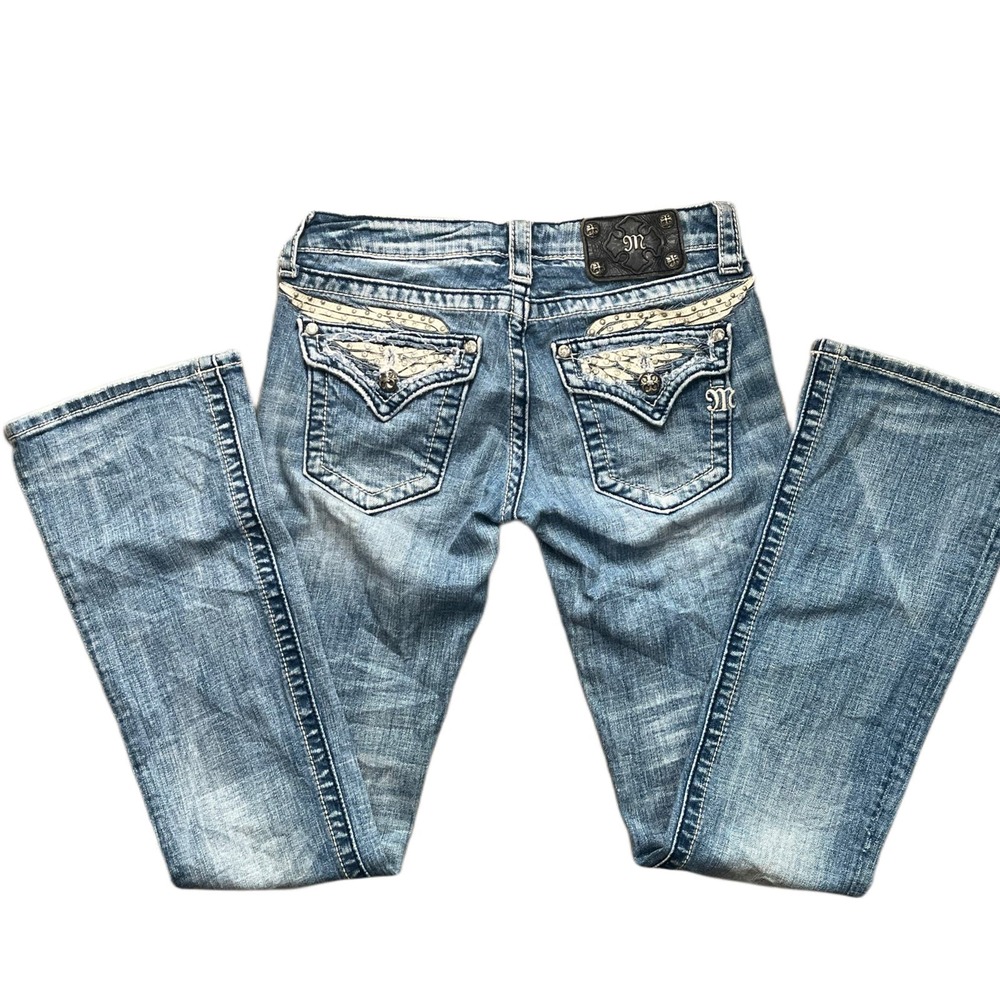 Miss Me White Wing Boot Jeans 26